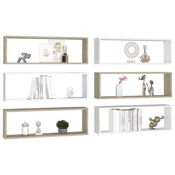 vidaXL &Eacute;tag&egrave;res cube murales 6 pcs Blanc/ch&ecirc;ne 80x15x26,5 cm
