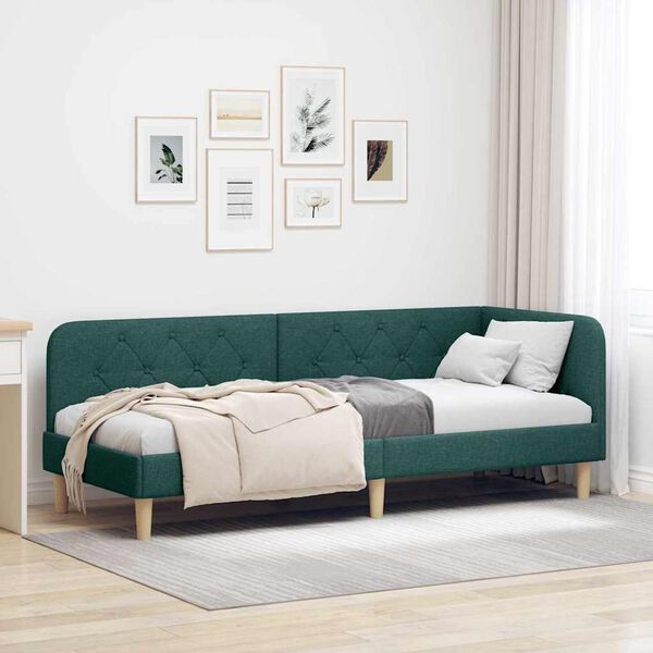 vidaXL Cadre de lit d'angle Vert fonc&eacute; 80 x 200 cm tissu