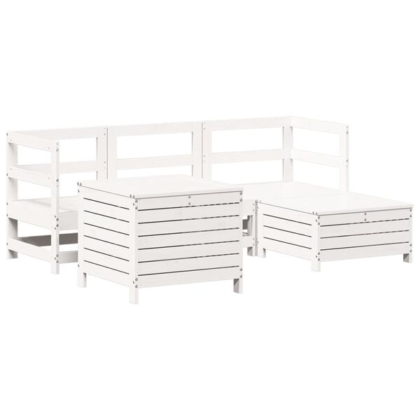 vidaXL Salon de jardin 5 pcs blanc bois massif de pin