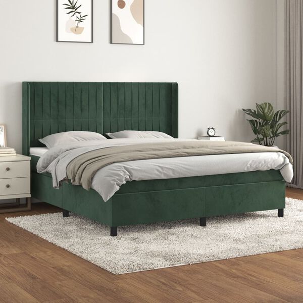 vidaXL Sommier &agrave; lattes de lit et matelas Vert fonc&eacute; 180x200cm Velours