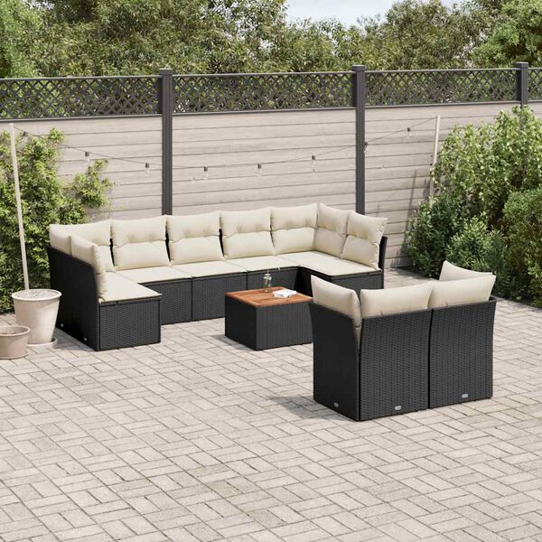 vidaXL Salon de jardin 10 pcs avec coussins noir r&eacute;sine tress&eacute;e
