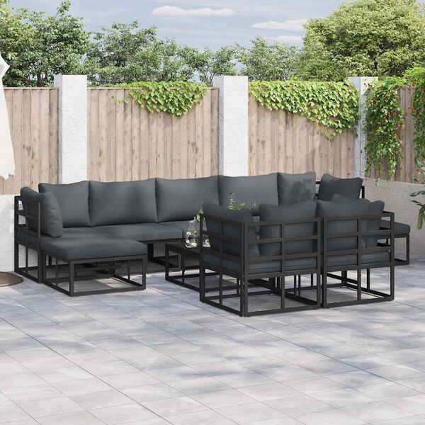 vidaXL Ensemble de canapé de jardin avec coussin 9 pcs Noir Aluminium