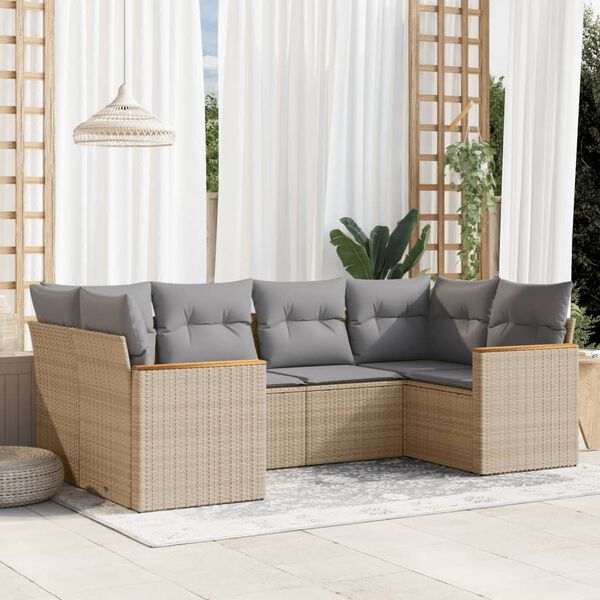 vidaXL Salon de jardin avec coussins 6pcs m&eacute;lange beige r&eacute;sine tress&eacute;e