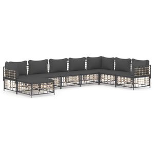 vidaXL Salon de jardin 8 pcs avec coussins anthracite résine tressée