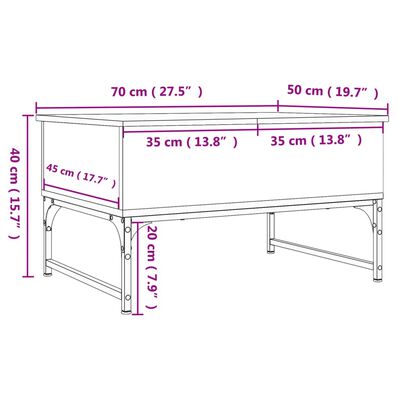 vidaXL Table basse chêne sonoma 70x50x40 cm bois d'ingénierie et métal