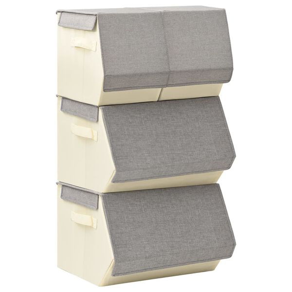 vidaXL Bo&icirc;tes de rangement empilables 4 pcs Tissu Gris et cr&egrave;me