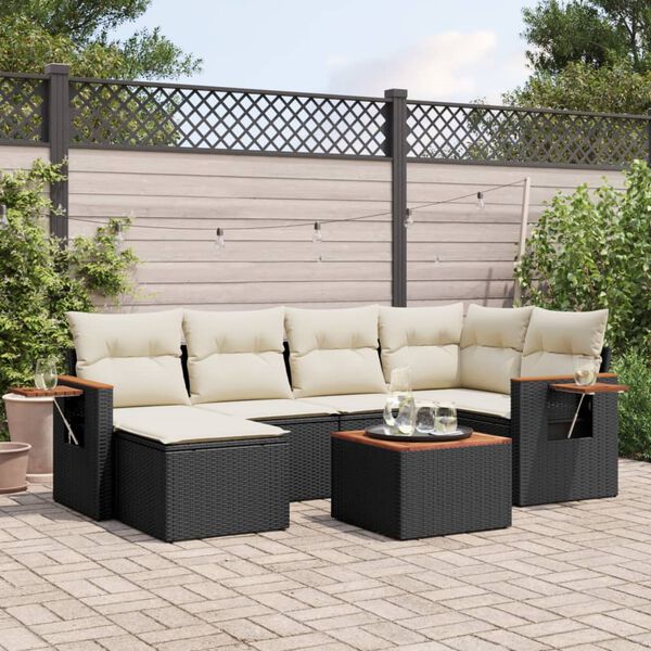 vidaXL Salon de jardin 7 pcs avec coussins noir r&eacute;sine tress&eacute;e