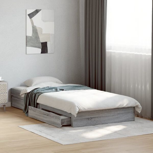 vidaXL Cadre de lit avec tiroirs sans matelas sonoma gris 90x200 cm