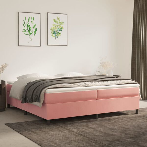 vidaXL Sommier &agrave; lattes de lit avec matelas Rose 200x200 cm Velours