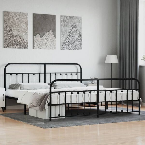 vidaXL Cadre de lit m&eacute;tal sans matelas avec pied de lit noir 200x200cm