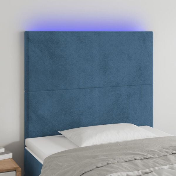 vidaXL T&ecirc;te de lit &agrave; LED Bleu fonc&eacute; 100x5x118/128 cm Velours