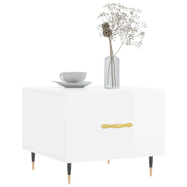 vidaXL Tables basses 2 pcs blanc brillant 50x50x40cm bois d'ing&eacute;nierie