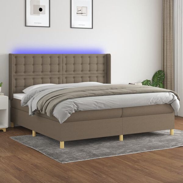 vidaXL Sommier &agrave; lattes de lit matelas et LED Taupe 200x200 cm Tissu