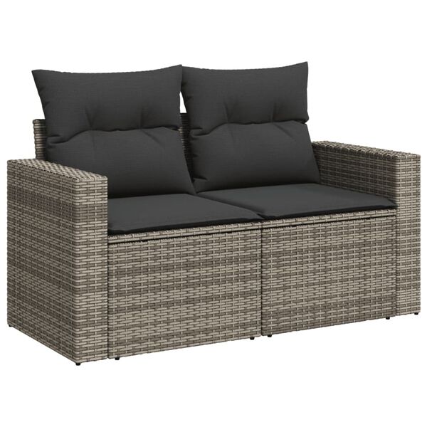 vidaXL Salon de jardin avec coussins 10 pcs gris r&eacute;sine tress&eacute;e