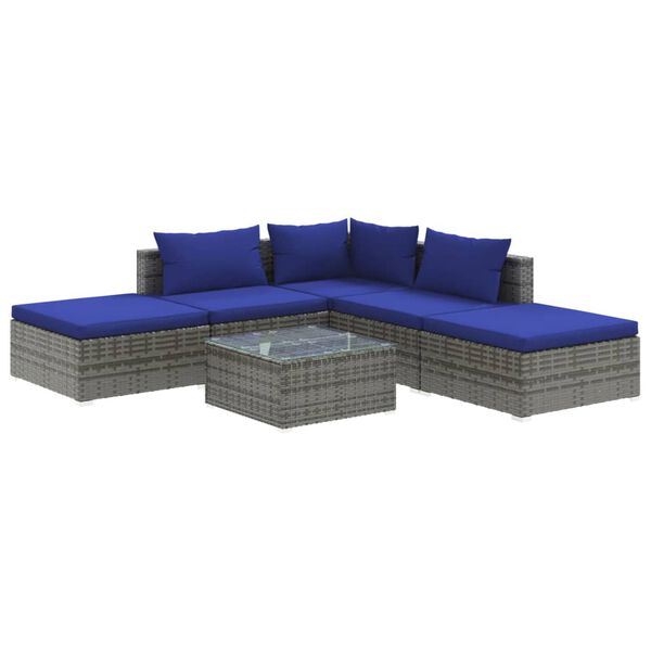 vidaXL Salon de jardin 6 pcs avec coussins r&eacute;sine tress&eacute;e gris
