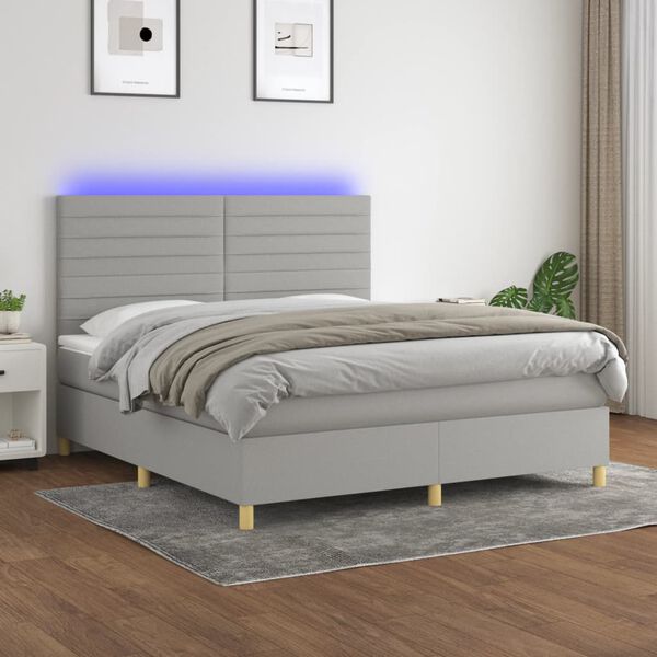 vidaXL Sommier &agrave; lattes de lit et matelas et LED Gris clair 180x200 cm