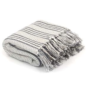 vidaXL Couverture coton &agrave; rayures 125x150 cm Gris et Blanc