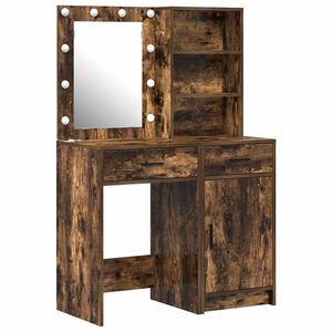 vidaXL Ensemble de table de maquillage avec LED 2 pc Ch&ecirc;ne fum&eacute;