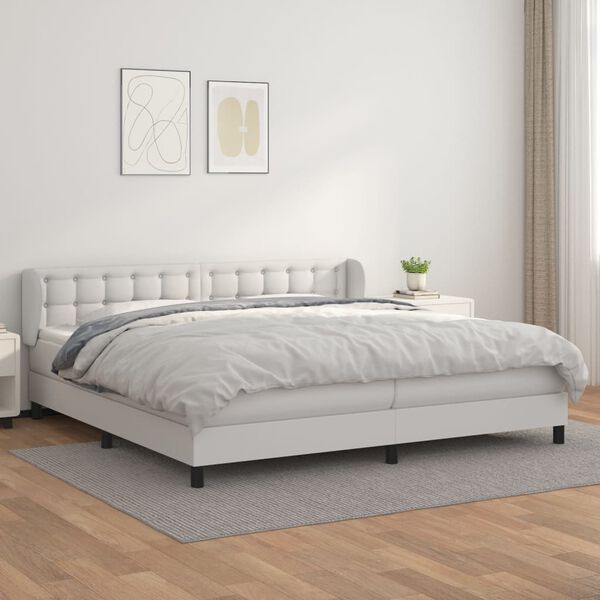 vidaXL Sommier &agrave; lattes de lit avec matelas Blanc 200x200cm Similicuir