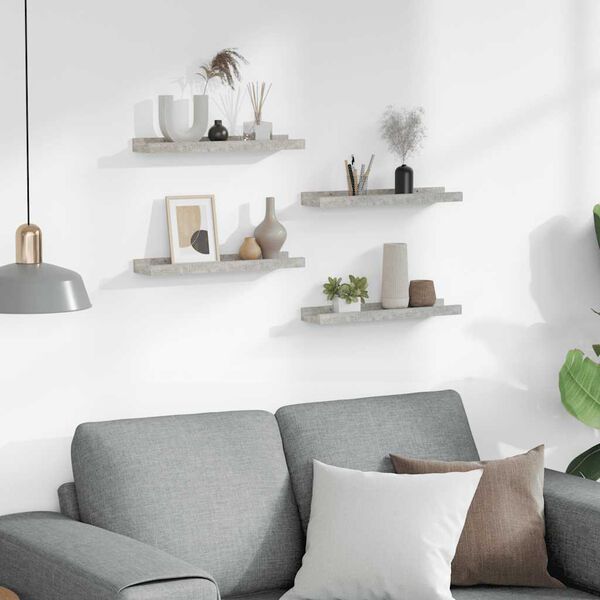 vidaXL &Eacute;tag&egrave;res murales 4 pcs Gris b&eacute;ton 40x9x3 cm