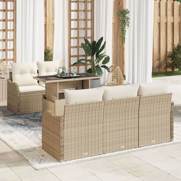 vidaXL Ensemble de canap&eacute; de jardin 6 pcs Beige Poly Rattan