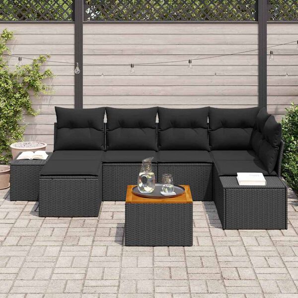 vidaXL Ensemble de canap&eacute; de jardin avec coussin 7 pcs Noir polyrotin