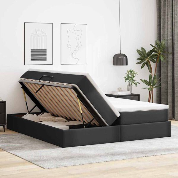 vidaXL Lit avec rangement et matelas avec matelas Noir 180 x 200 cm