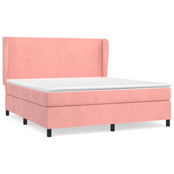 vidaXL Sommier &agrave; lattes de lit avec matelas Rose 160x200 cm Velours