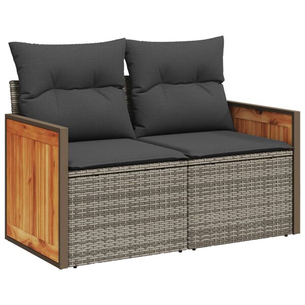 vidaXL Salon de jardin 8 pcs avec coussins gris r&eacute;sine tress&eacute;e