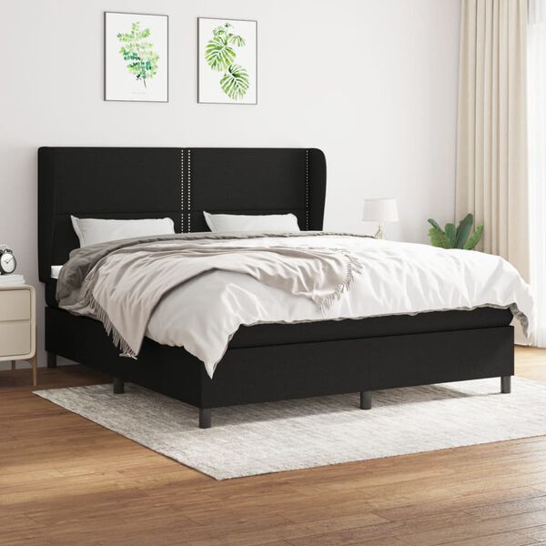 vidaXL Sommier &agrave; lattes de lit avec matelas Noir 160x200 cm Tissu