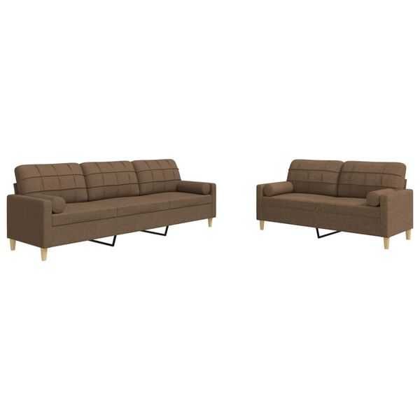 vidaXL Ensemble de canap&eacute;s 2 pcs avec coussins d&eacute;coratifs marron tissu