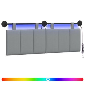 vidaXL T&ecirc;te de lit suspendue Avec lumi&egrave;re LED Gris clair Tissu