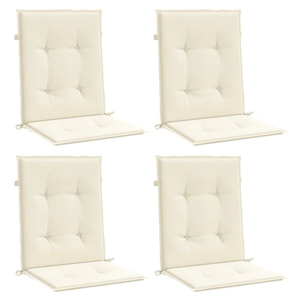 vidaXL Coussins de chaise de jardin &agrave; dossier bas lot de 4 cr&egrave;me