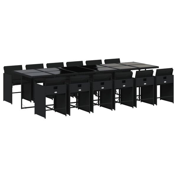 vidaXL Ensemble &agrave; manger de jardin 13 pcs coussins noir r&eacute;sine tress&eacute;e