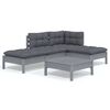vidaXL Salon de jardin 5 pcs avec coussins Gris Bois de pin