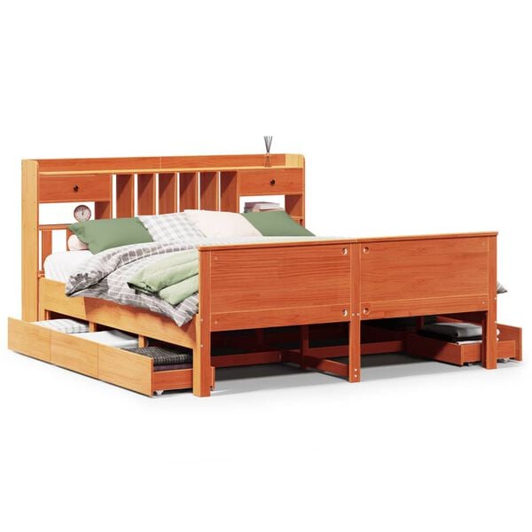 vidaXL Lit biblioth&egrave;que sans matelas cire marron 140x190 cm pin massif