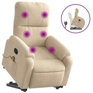 vidaXL Fauteuil inclinable de massage cr&egrave;me tissu microfibre