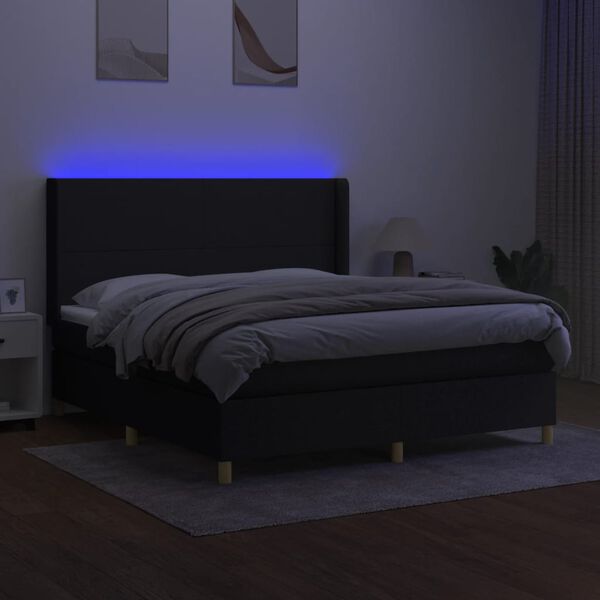 vidaXL Sommier &agrave; lattes de lit matelas et LED Noir 160x200 cm Tissu
