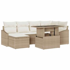 vidaXL Ensemble de canap&eacute; de jardin avec coussin 7 pcs Beige et cr&egrave;me