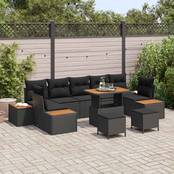 vidaXL Ensemble de canap&eacute; de jardin 10 pcs Noir Poly rotin