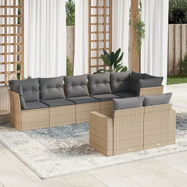 vidaXL Salon de jardin avec coussins 8 pcs beige r&eacute;sine tress&eacute;e