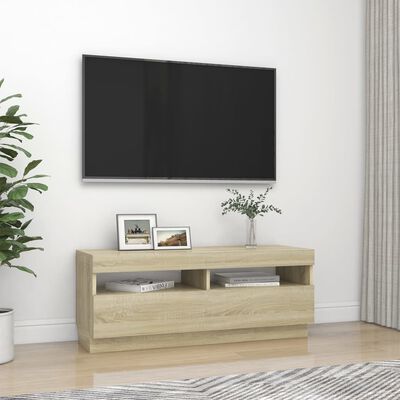 vidaXL Meuble TV avec lumières LED chêne sonoma 100x35x40 cm