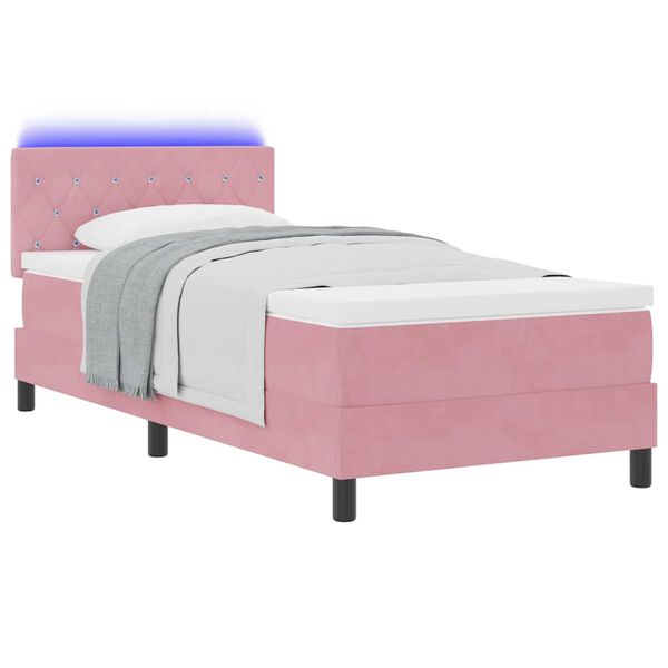 vidaXL Lit &agrave; ressort LED avec matelas Rose 90 x 190 cm Velours