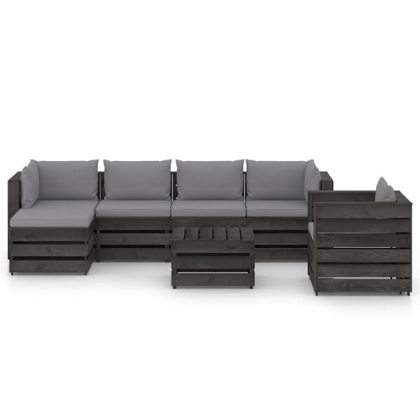 vidaXL Salon de jardin 7 pcs avec coussins Bois impr&eacute;gn&eacute; de gris