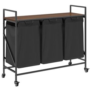 vidaXL Panier &agrave; linge &agrave; 3 compartiments avec roulettes ch&ecirc;ne brun