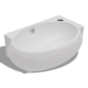 Vasque de salle de bains c&eacute;ramique blanc avec trou de trop-plein