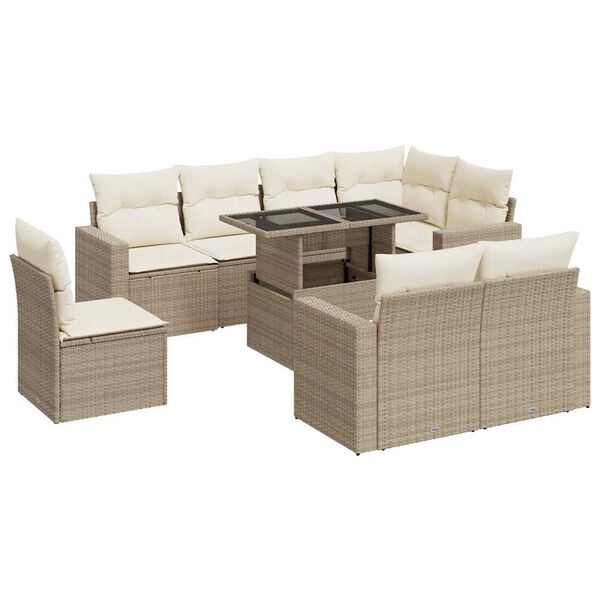 vidaXL Salon de jardin avec coussins 9 pcs beige r&eacute;sine tress&eacute;e