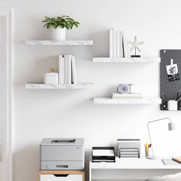 vidaXL Étagère Murale Montage mural 4 pcs Marbre blanc 50 x 23 x 4 cm