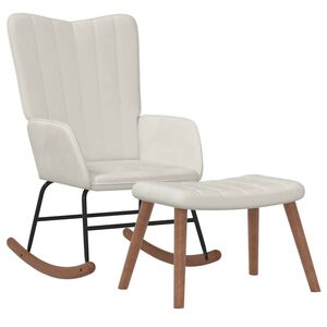vidaXL Chaise &agrave; bascule avec repose-pied Blanc cr&egrave;me Velours