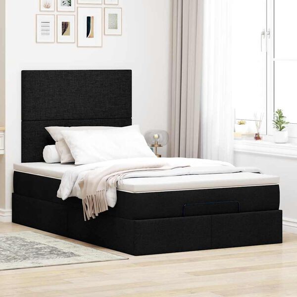 vidaXL Cadre de lit ottoman avec matelas noir 120x190 cm tissu